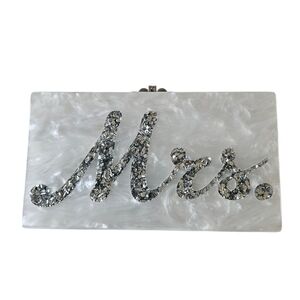 Edie Parker White Pearlescent Mrs. Bridal Slim Jean Box Clutch